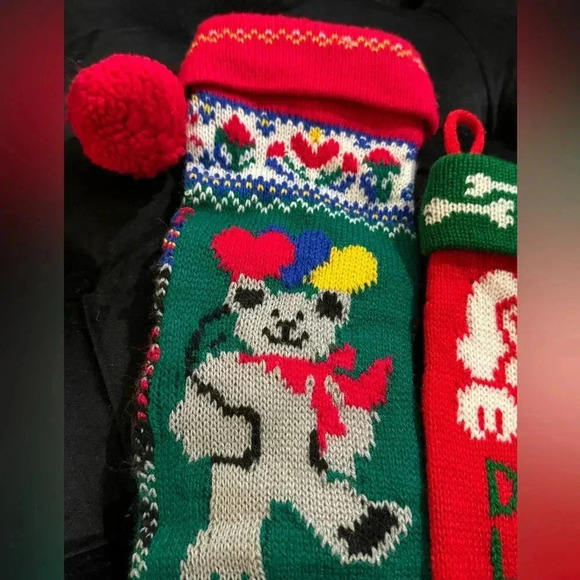 Set of 2 Vintage 90’s Christmas Kid & Per Dog Stockings Holidays Decor Kitsch - Picture 4 of 8